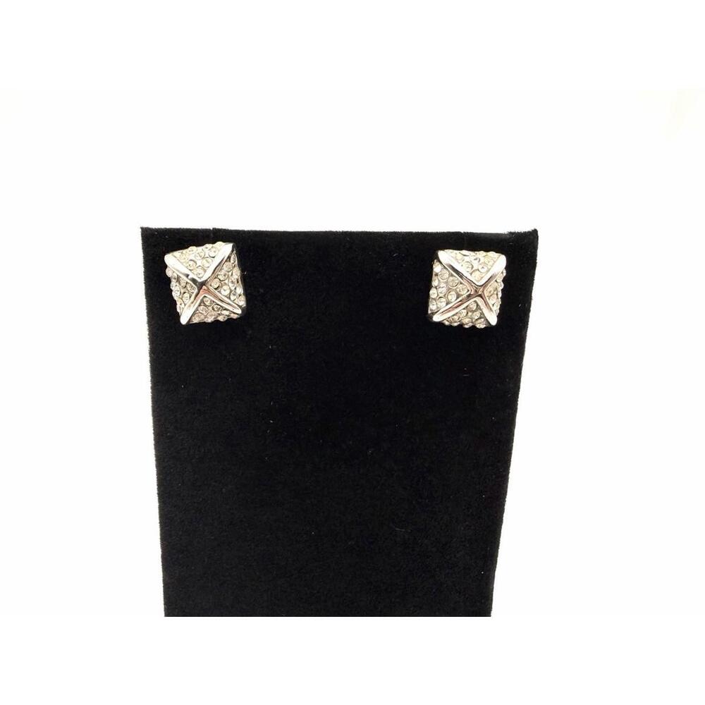 Gold Tone And Crystal X Square Earrings Studs